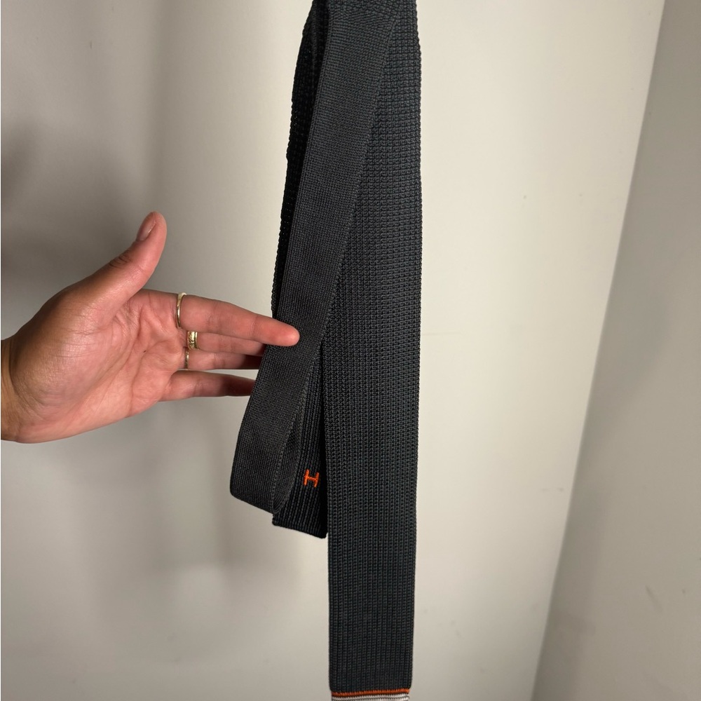 Hermes navy blue and orange square tie